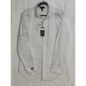 Alfani Mens Slim Fit White Pleated Front Convertible Cuff Dress Shirt 15 15.5